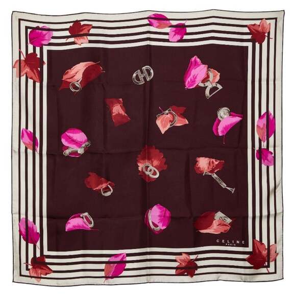 Celine Scarf Muffler Brown Multicolor Silk Women's CELINE